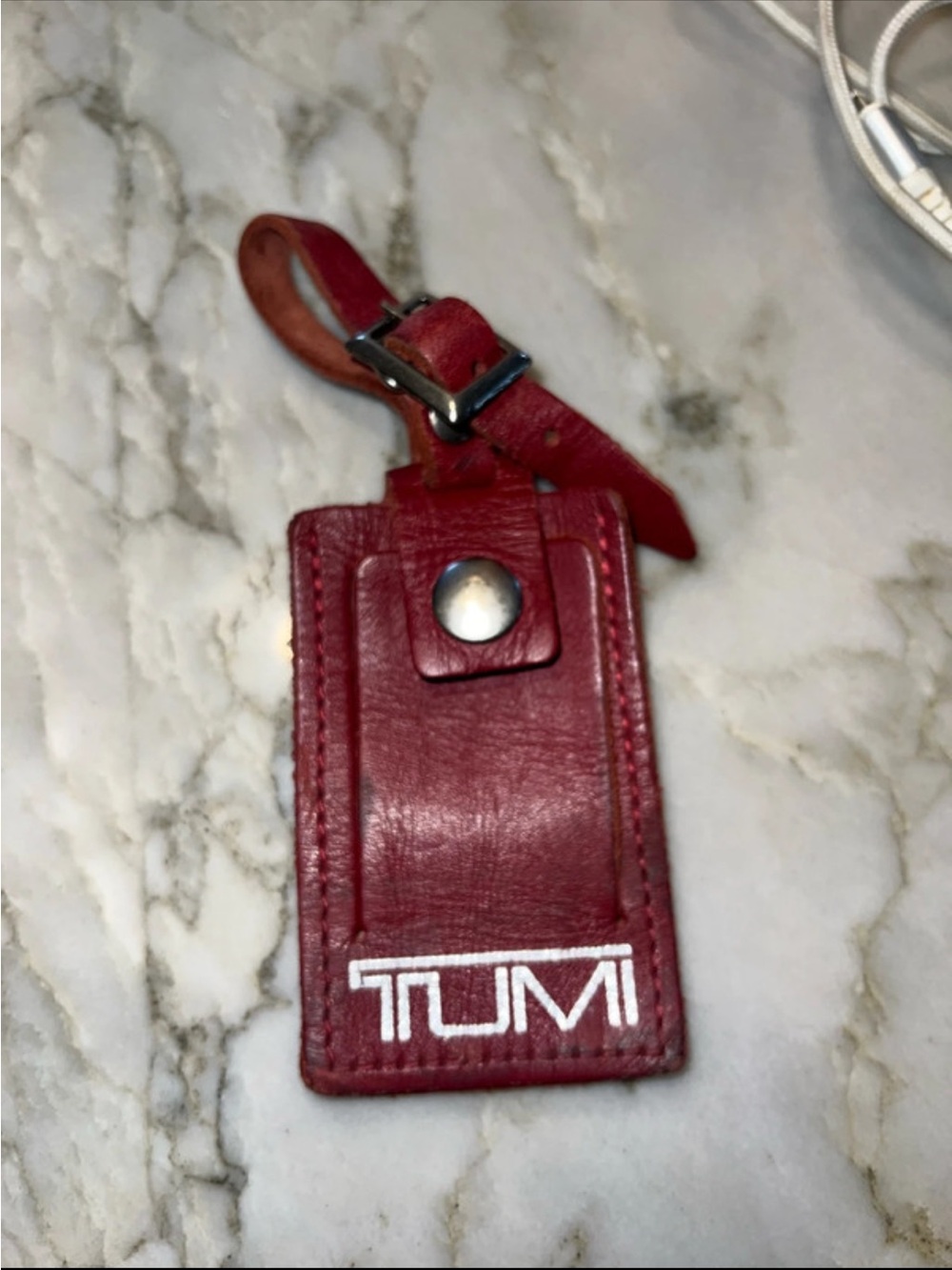 Tumi Burgandy Leather ID Luggage Tag with Silver Logo
